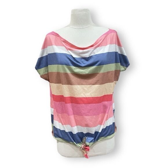 Amaryllis Colorful Striped Knotted Front Top Large - Picture 10 of 10